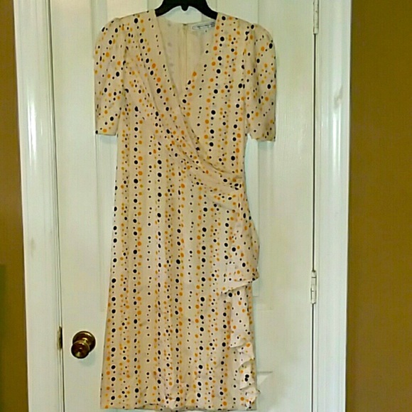Carolina Herrera Dresses & Skirts - VTG Carolina Herrera Polka Dot Faux Wrap Embossed
